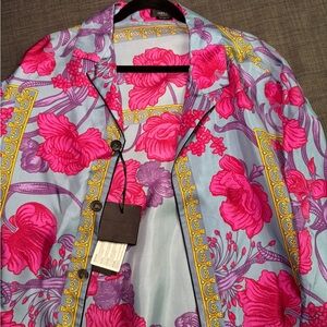 Versace Vibrant Floral Button-Up Shirt
